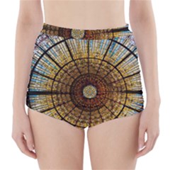 Barcelona Glass Window Stained Glass High-waisted Bikini Bottoms by Cendanart