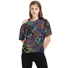 Psychodelic Absract One Shoulder Cut Out T-shirt