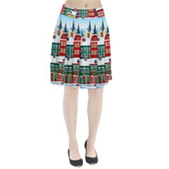 Christmas Background Design House Pleated Skirt by Proyonanggan