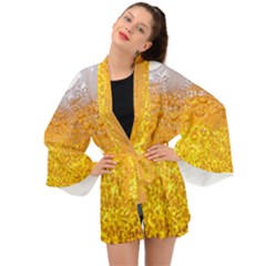 Liquid Bubble Drink Beer With Foam Texture Long Sleeve Kimono by Cemarart