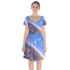 Earth Blue Galaxy Sky Space Short Sleeve Bardot Dress by Cemarart