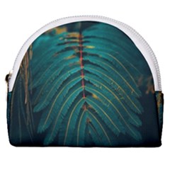 Dark Green Leaves Leaf Horseshoe Style Canvas Pouch by Cemarart