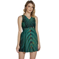 Dark Green Leaves Leaf Sleeveless High Waist Mini Dress by Cemarart