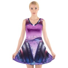 Headphones Sound Audio Music Radio V-neck Sleeveless Dress by Hannah976