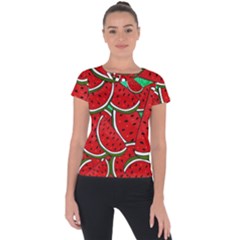 Summer Watermelon Fruit Short Sleeve Sports Top  by Cemarart