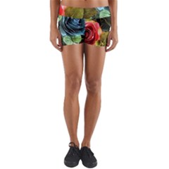 Flower Roses Yoga Shorts by Cemarart