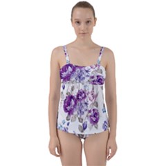 Flower-floral-design-paper-pattern-purple-watercolor-flowers-vector-material-90d2d381fc90ea7e9bf8355 Twist Front Tankini Set by saad11