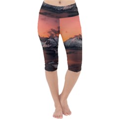 Surreal Mountain Landscape Lake Lightweight Velour Cropped Yoga Leggings