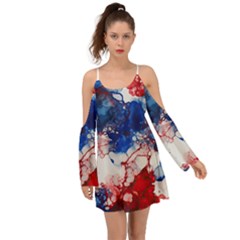 Red White And Blue Alcohol Ink American Patriotic  Flag Colors Alcohol Ink Boho Dress by PodArtist