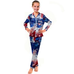 Red White And Blue Alcohol Ink American Patriotic  Flag Colors Alcohol Ink Kids  Satin Long Sleeve Pajamas Set by PodArtist
