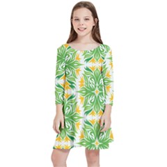 Green Pattern Retro Wallpaper Kids  Quarter Sleeve Skater Dress
