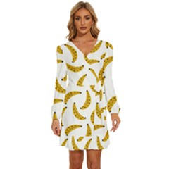 Banana Fruit Yellow Summer Long Sleeve Waist Tie Ruffle Velvet Dress