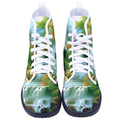 Paradise Forest Painting Bird Deer Waterfalls Women s High-top Canvas Sneakers by Ndabl3x