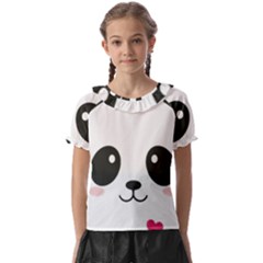 Cute Panda Love Animal Kids  Frill Chiffon Blouse