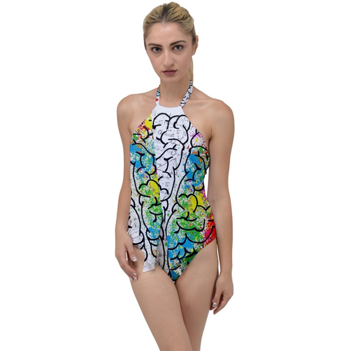 Brain Mind Psychology Idea Drawing Short Overalls Go with the Flow One Piece Swimsuit
