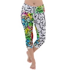 Brain Mind Psychology Idea Drawing Short Overalls Lightweight Velour Capri Yoga Leggings
