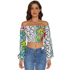 Brain Mind Psychology Idea Drawing Short Overalls Long Sleeve Crinkled Weave Crop Top