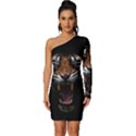 Tiger Angry Nima Face Wild Long Sleeve One Shoulder Mini Dress View1