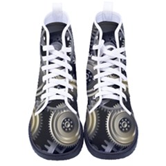 Abstract Style Gears Gold Silver Men s High-top Canvas Sneakers