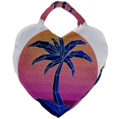 Abstract 3d Art Holiday Island Palm Tree Pink Purple Summer Sunset Water Giant Heart Shaped Tote by Cemarart