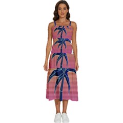 Abstract 3d Art Holiday Island Palm Tree Pink Purple Summer Sunset Water Sleeveless Shoulder Straps Boho Dress by Cemarart