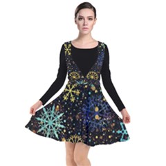 Gold Teal Snowflakes Plunge Pinafore Dress