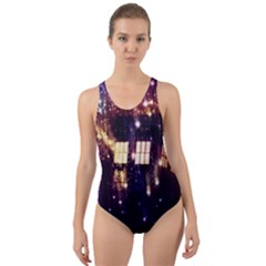 Tardis Regeneration Art Doctor Who Paint Purple Sci Fi Space Star Time Machine Cut-out Back One Piece Swimsuit by Cemarart