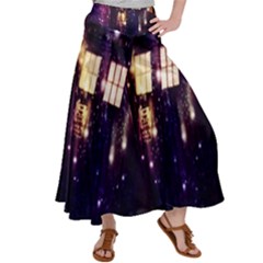 Tardis Regeneration Art Doctor Who Paint Purple Sci Fi Space Star Time Machine Women s Satin Palazzo Pants by Cemarart