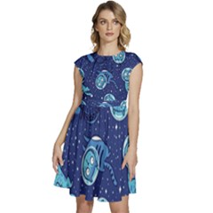 Cat Astronaut Space Suit Pattern Cap Sleeve High Waist Dress by Cemarart