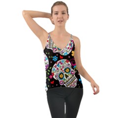 Sugar Skull Black Olorful Flower Chiffon Cami by Cemarart