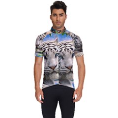 White Tiger Peacock Animal Fantasy Water Summer Men s Short Sleeve Cycling Jersey by Cemarart