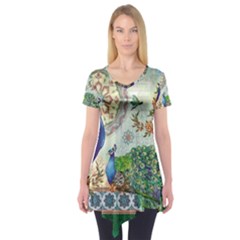 Royal Peacock Feather Art Fantasy Short Sleeve Tunic  by Cemarart