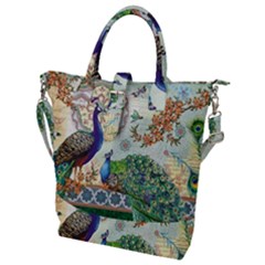 Royal Peacock Feather Art Fantasy Buckle Top Tote Bag by Cemarart