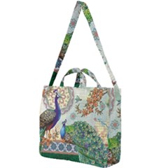 Royal Peacock Feather Art Fantasy Square Shoulder Tote Bag by Cemarart