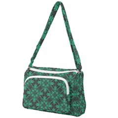 Green Damask Pattern Vintage Floral Pattern, Green Vintage Front Pocket Crossbody Bag by nateshop