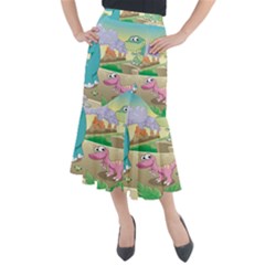 Kids Mural Cartoon Dinosaur Midi Mermaid Skirt by nateshop