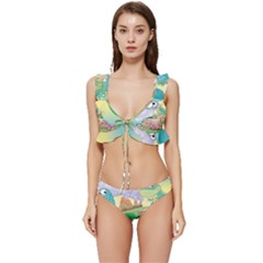 Kids Mural Cartoon Dinosaur Low Cut Ruffle Edge Bikini Set by nateshop