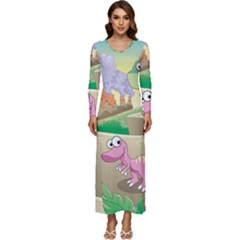 Kids Mural Cartoon Dinosaur Long Sleeve Longline Maxi Dress by nateshop