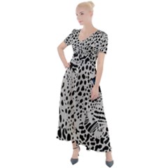Leopard In Art, Animal, Graphic, Illusion Button Up Short Sleeve Maxi Dress by nateshop