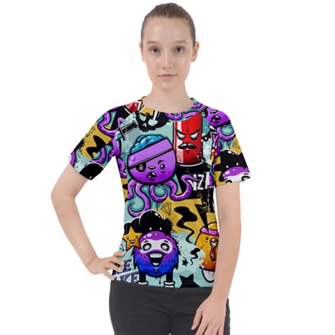 Cartoon Graffiti, Art, Black, Colorful Women s Sport Raglan T-shirt by nateshop