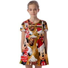 Cartoons, Disney, Merry Christmas, Minnie Kids  Short Sleeve Pinafore Style Dress by nateshop