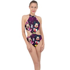 Cartoons, Disney, Mickey Mouse, Minnie Halter Side Cut Swimsuit by nateshop