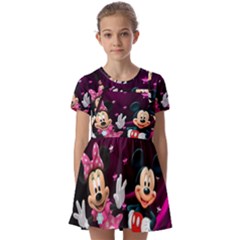 Cartoons, Disney, Mickey Mouse, Minnie Kids  Short Sleeve Pinafore Style Dress by nateshop