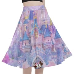 Disney Castle, Mickey And Minnie A-line Full Circle Midi Skirt With Pocket by nateshop