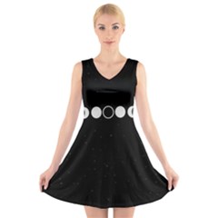 Moon Phases, Eclipse, Black V-neck Sleeveless Dress by nateshop