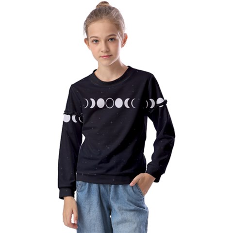 Moon Phases, Eclipse, Black Kids  Long Sleeve T-shirt With Frill  by nateshop