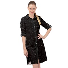 Simple Starry Sky, Alone, Black, Dark, Nature Long Sleeve Mini Shirt Dress by nateshop