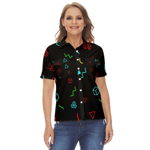 Black, Dark, Galaxy Women s Short Sleeve Double Pocket Shirt by nateshop