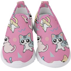 Cute Animal Little Cat Seamless Pattern Kids  Slip On Sneakers