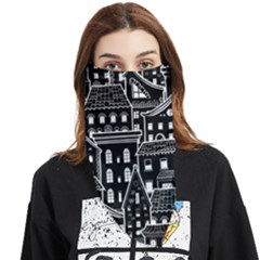 Dark Seamless Pattern With Houses Doodle House Monochrome Face Covering Bandana (triangle) by Cemarart